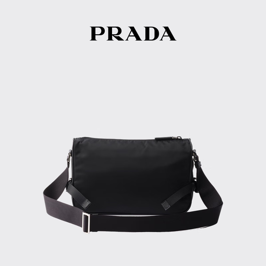 PRADA/Prada Gift Men's Re-Nylon and Saffiano Cow Leather Shoulder Bag Black-Medium