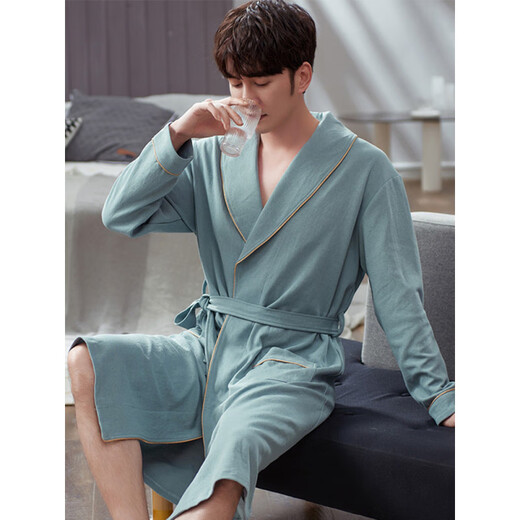Langsha Waffle Bashbrobe Spring y Autumn Cotton Pure Cotton Media Longitud Medio Campo 2025 Nuevo baño absorbente Integrado LJ16822 M [peso 100-120Jin [Jin es igual a 0,5 kg]]]