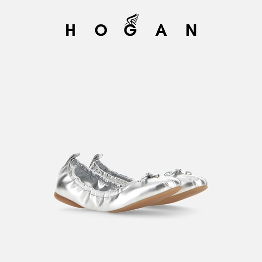 HOGAN【TC】女鞋H684系列牛仔布褶皱芭蕾舞鞋 银色 35.5