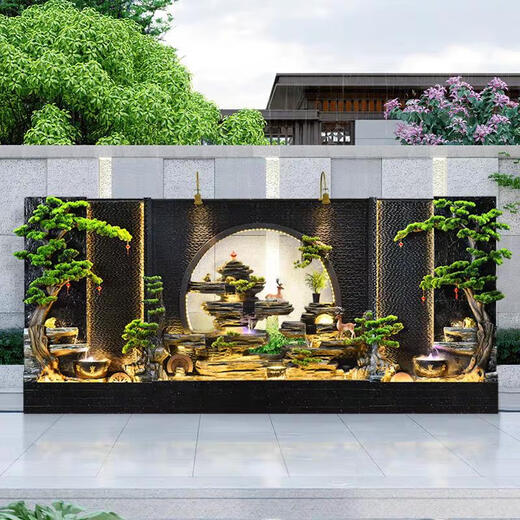 芝易中式水幕墙假山流水屏风大型水幕墙循环水喷泉客厅酒店别墅景观假 3888更多颜色尺寸组合