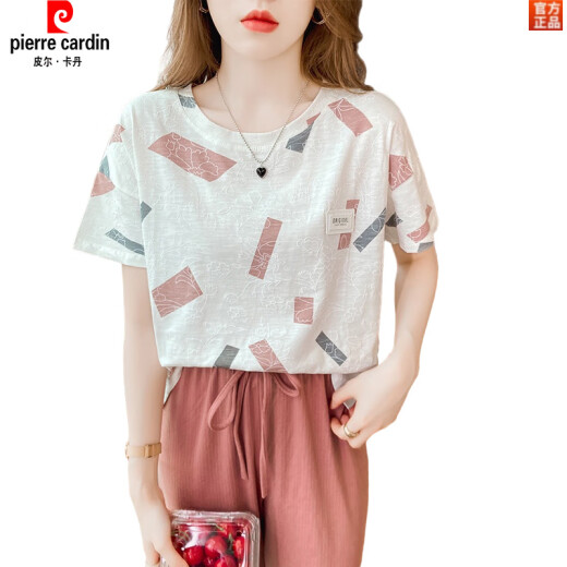 Pierre Cardin Coda de algodón puro Camiseta de manga corta para mujeres 2025 Summer Nuevo cuello redondo Camiseta coreana Camiseta de diseño superior Sense de diseño 869 Color s sugerido 95 Jin [Jin iguala 0.5 kg]