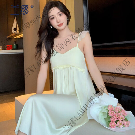 兰缪 (LAMIU)吊带睡裙女夏季冰丝性感带胸垫连衣裙感法式宫廷风家居服 LS11968 【凉感睡裙】 M 【建议80-100斤】