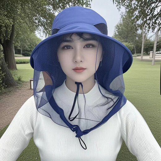 Anti-mosquito hood mask for sun protection, anti-mosquito spring and summer thin outdoor large-brim UV fishing camping tea-picking hat, anti-mosquito veil, light gray