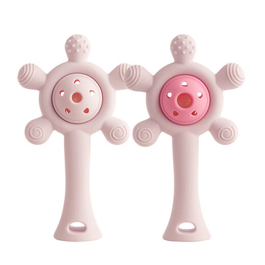 Baby teether, baby molar stick, hand rattle toy palm, silicone chewing Loco, can be boiled to prevent eating, hand comfort, silicone palm, rattle teether, cherry blossom powder, can be boiled in high temperature + comes with storage box + anti-falling chain