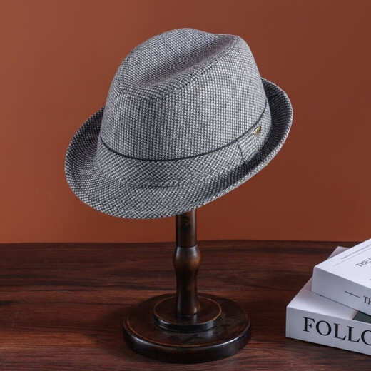 Ye Yu woolen hat middle-aged and elderly autumn and winter fashion gentleman men's dad British jazz hat plaid gray L58-59CM