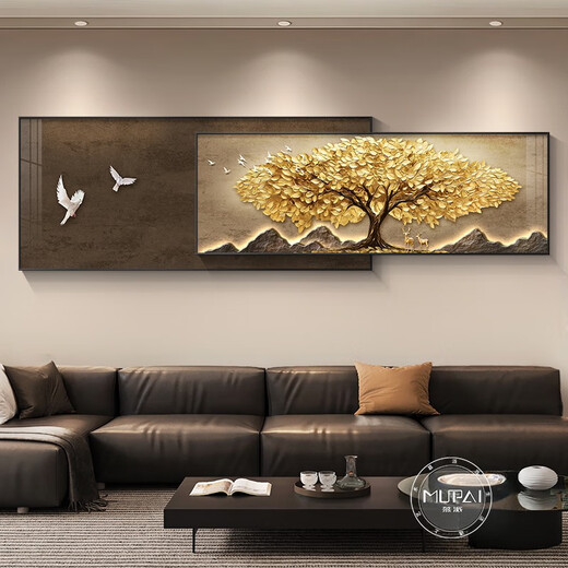 
CLCEY Fabao Tree Living Room Decoration Painting Light Luxury Sofa Background Wall Hanging Painting Simple Modern 2024 New Mural Full Tree B Model 33*80+26*80=Add Total Length 12035mm Aluminum