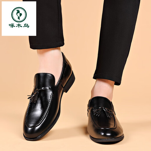 
Woodpecker matte suit men's leather shoes men's flat shine formal wear youth pointed toe casual wedding shoes spring and summer beans shoes large size 9909 matte brown 38