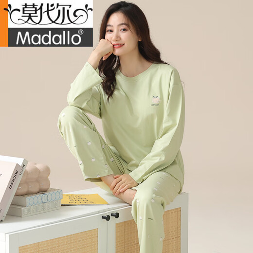 莫代尔睡衣女春秋纯棉长袖套装春夏纯棉薄款圆领家居服女士可爱2025新款 V-9938 2XL 【140-160斤】