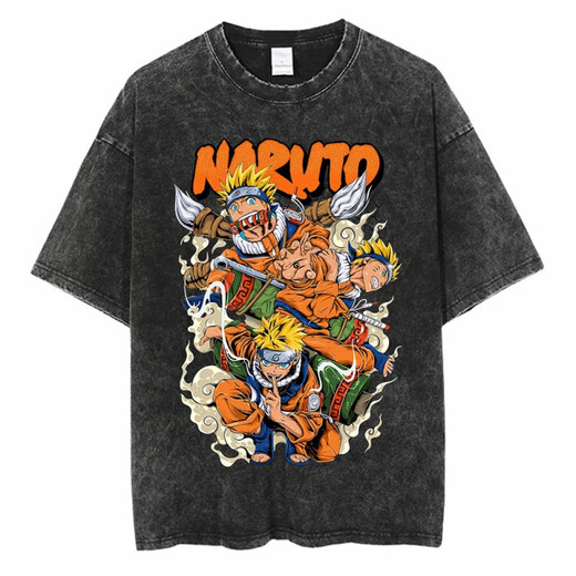 
Jiuvia Harajuku Street Clothing Wash Naruto Anime T-shirt Naruto Cotton Men Summer Short Sleeve Retro Aged T B1421 Wash Black S
