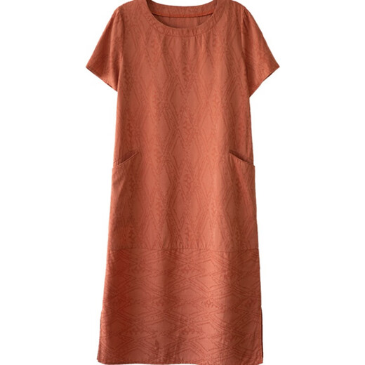 Hengyuanxiang Coton décontracté et lin Robe à manches courtes pour femmes en été 2025 Nouveau tempérament Mère Suit de grande taille Loose Skut Jupe Orange Red S