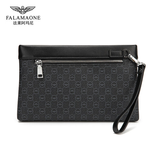 FALAMAONE Luxury Men's Handbag Men's New 2025 Light Luxury Business Clutch High-end Leather Zipper Handbag Black