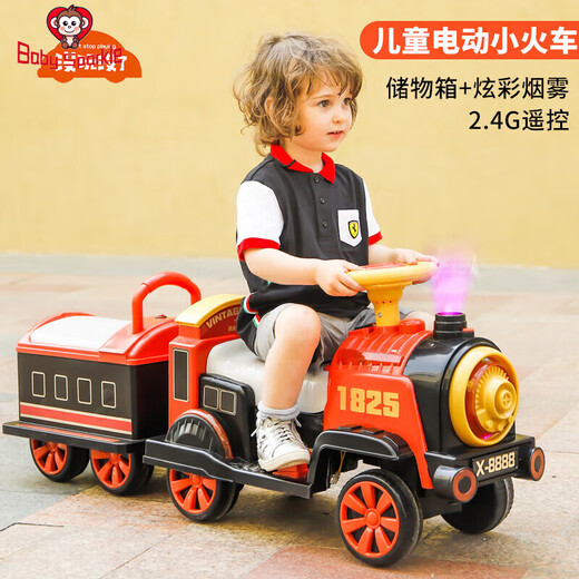 BABY SPARKLE小火车可坐人遥控儿童电动车男女小孩玩具四轮汽车双座宝宝电瓶车 复古中国红【遥控模式】 电力驱动
