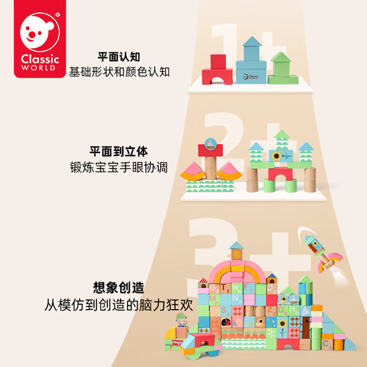 可来赛（Classic world）家居装饰积木玩具木质拼装图男女孩大颗粒早教1-3岁儿童宝宝40粒