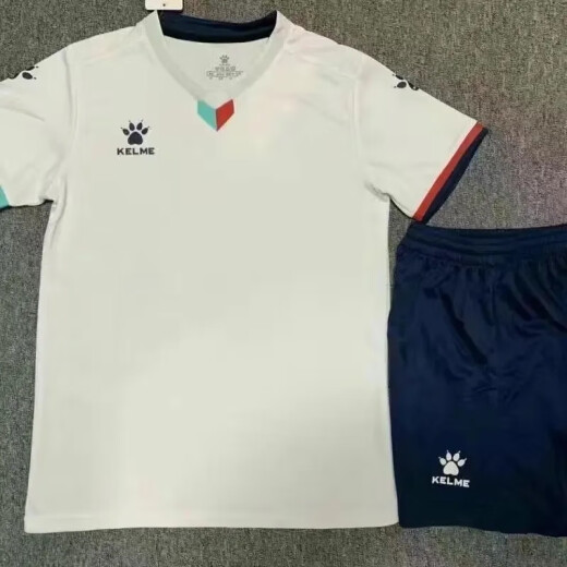 卡尔美（KELME）足球运动服套装成人儿童短袖运动队服男女透气比赛训练球衣印字 1048-白色套装 XL