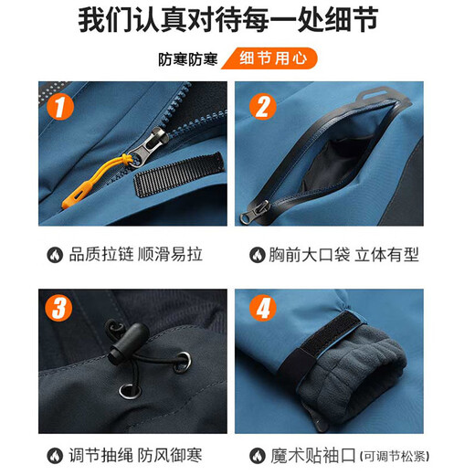 Scarecrow brand jacket for men and women, three-in-one jacket, winter two-piece trousers, thickened warm windproof jacket for men, men's denim blue + black pants XL