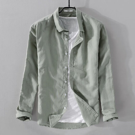 Zimu yaju Herren neuer koreanischer Stil weißes Leinenhemd Herren-Langarm-Hemd-Wotwoll-Hemd einfache Leinenhemd Herren Mode Baumwollwäsche Y9207 White M.