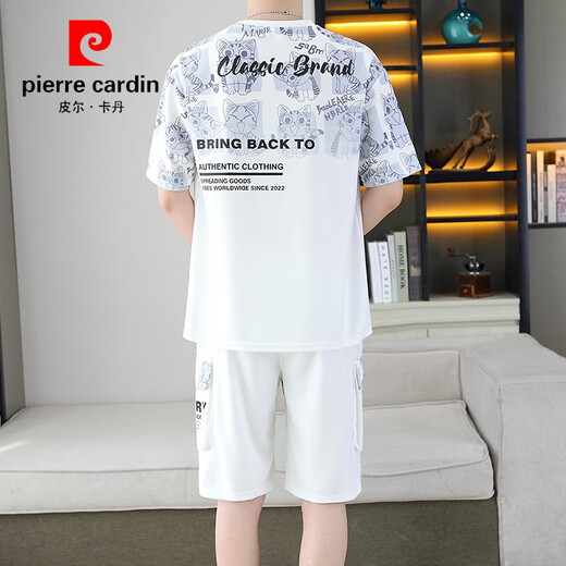 皮尔卡丹（pierre cardin）2025夏季新款短袖套装男青少年百搭短裤休闲运动两件套渐变色男装 6187蓝色 M