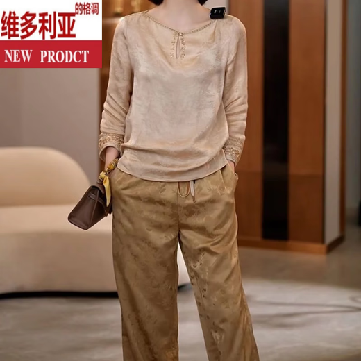 Victoria's Style Light Luxury Jacquard Modeanzug für Frauen 2025 SOMMER NEUER STYLE DIGNIFIED UND ELEGANT LOOSE TOP + HOSEER LICHT GOLD M HEIGE 90 JIN [JIN ERHMEN 0,5 KG] -105jin [Jin gleich 0,5 kg]