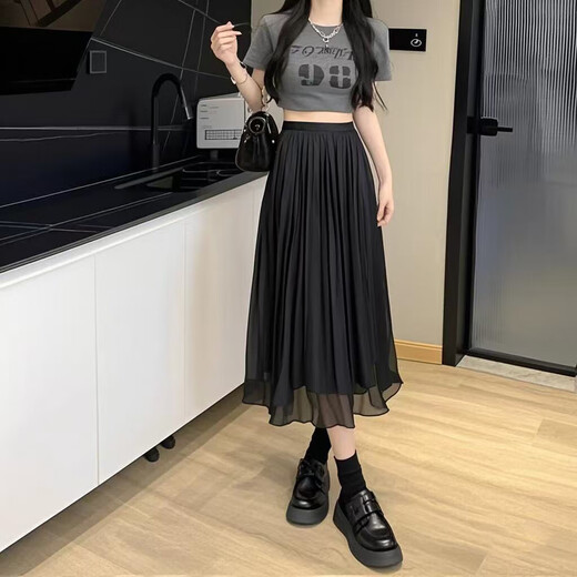 高级流光纱半身裙女2025夏季新款气质高腰显瘦纱裙中长款超仙裙子 1343黑色【珠光感网纱裙】 L 推荐【110-125斤】