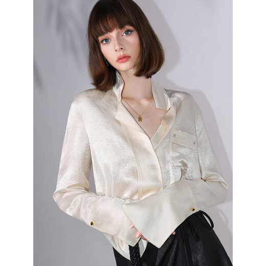 
COCOBELLA [100% acetic acid] mercerated fold texture silky draped horse hoof sleeve spring and summer shirt SR7011 Beige L