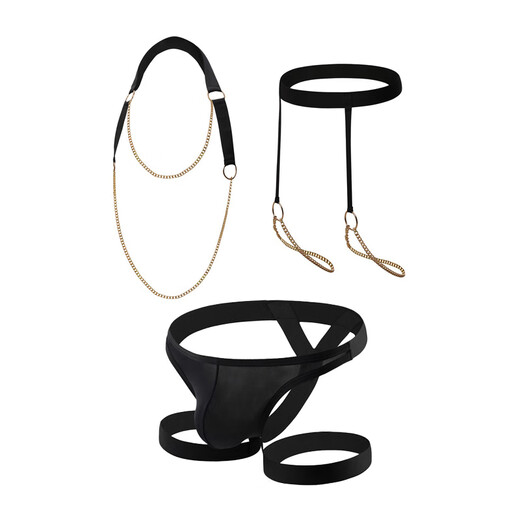 Uncle Shorts sexy black ice silk thong men's design leggings and restraints underwear performance two-piece set one size M