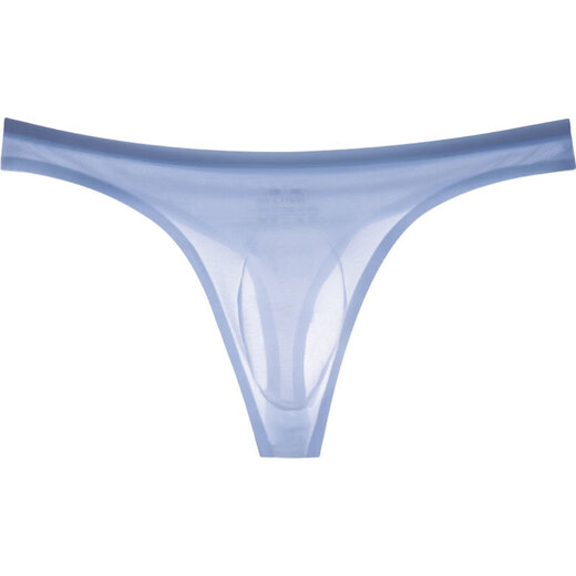 Underwear men's thong ultra-thin ice silk seamless single sexy transparent low-waist youth fitness sports T-pants gray-light blue 3XL