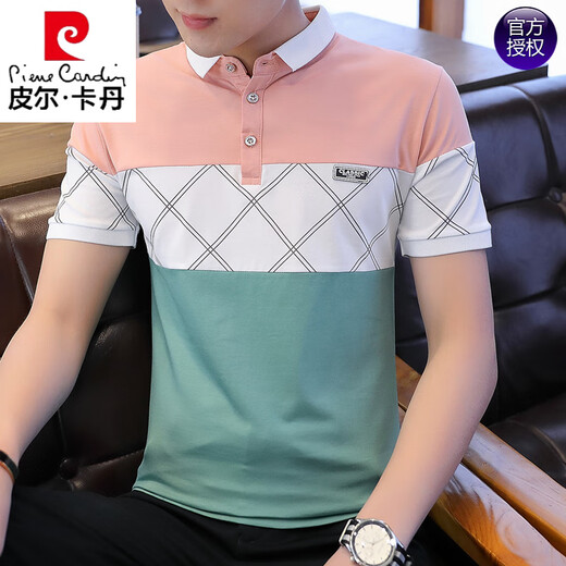 皮尔卡丹冰丝短袖t恤男夏季韩版潮流衬衫领polo衫翻领衣服男半袖纯棉体恤 DG-1301黑色 M 90-105斤