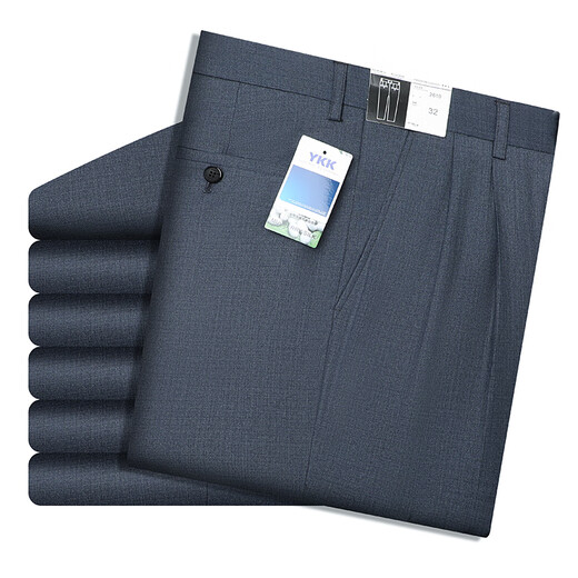 Mengtejiao spring and summer thin high-waist deep loose double-pleated trousers for men middle-aged and elderly people high-end business casual ironing suit pants 2601-blue size 35-waist circumference 2 feet 8