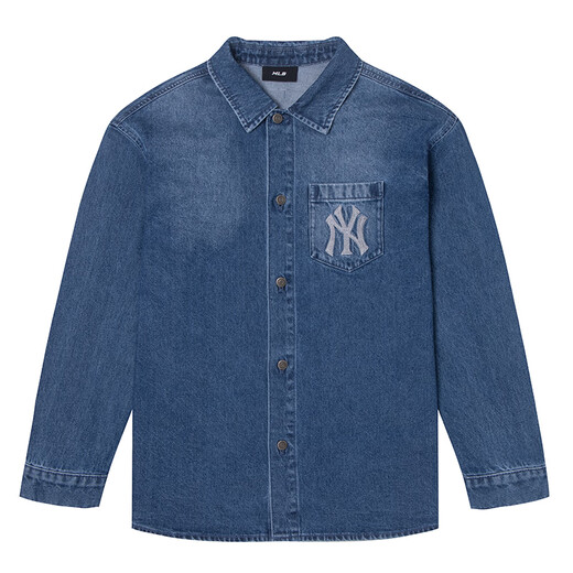 MLB official denim style male and female couple back label with large LOGO fashionable 26 spring new long-sleeved denim shirt New York Yankees/Indigo M 170/92A