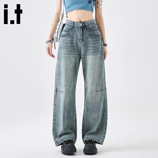 : BOCOOLATA IT FOOD Jeans de pierna ancha para mujeres Sené de diseño retro estadounidense pantalones de piernas rectas