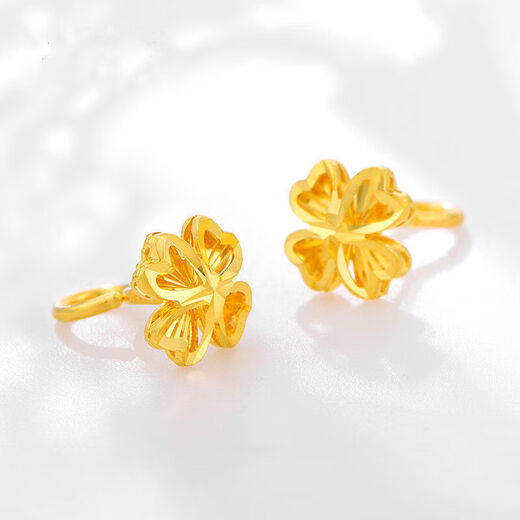 OKZ24K pure gold four-leaf clover earrings gold hollow three-dimensional clover hook earrings for women mini earrings 0.01g four-leaf clover earrings (hook)