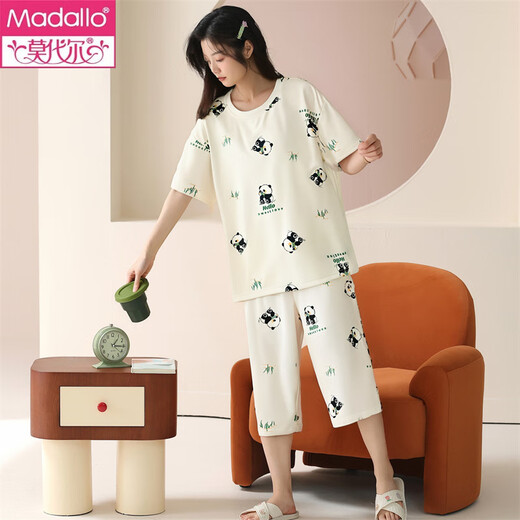 
Modal pajamas for women in summer 2025 new short-sleeved cropped pants suit for spring and summer thin women can wear home clothes for outdoor short-sleeved cropped pants-679 M Recommended 80-100Jin [Jin equals 0.5 kg]