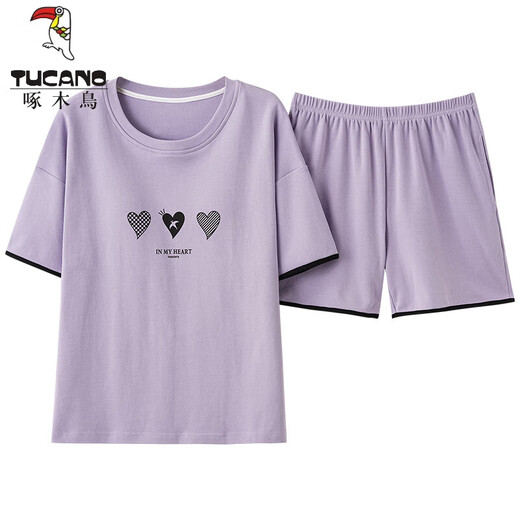 TUCANO;啄木鸟纯棉女士短袖睡衣套装夏季自带胸垫一体春秋大码薄款可外穿家居服 GXT1047 XL (建议115-130斤)