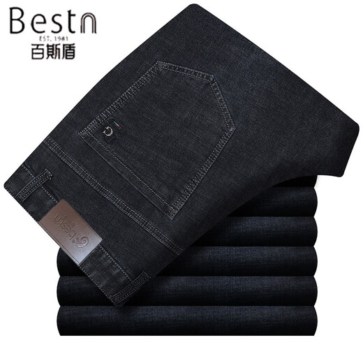Baisi Shield men's autumn and winter thick jeans medium and high waist deep crotch loose elastic large size straight pants 2629 dark blue 29 2 feet 2 waist circumference