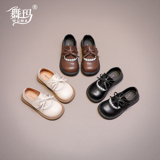 Wuma girls' shoes children's princess shoes 2025 new spring and autumn girls' bow campus soft-soled fashionable small leather shoes