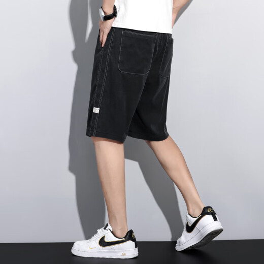 七匹狼高端牛仔短裤男五分裤夏季宽松直筒阔腿裤男潮牌冰丝休闲商务 1049蓝色 M 100-115斤