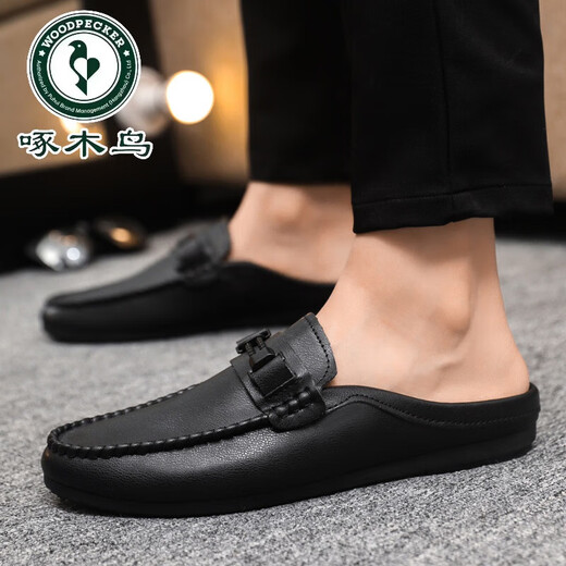 
Woodpecker Casual Thin High-end Business Black Men's Lof Beanie Shoes Men's Leather Shoes Outdoor Breathable Trendy Soft Leather Waterproof D898 Black 39
