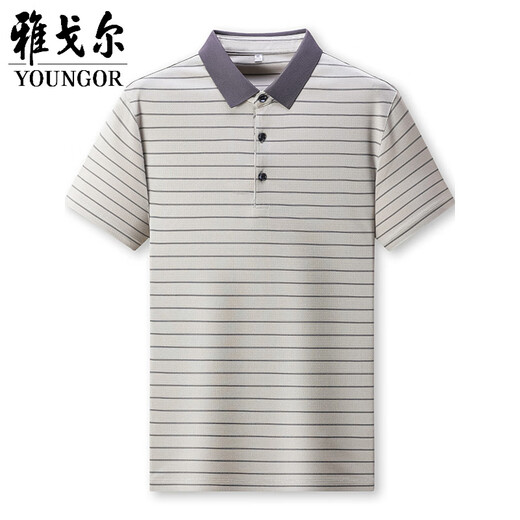 CEO YAGEOL Mulberry Silk Camisa de manga corta Polo de solapa de hombres Camiseta de seda a media manga de rayas a rayas de mediana edad.