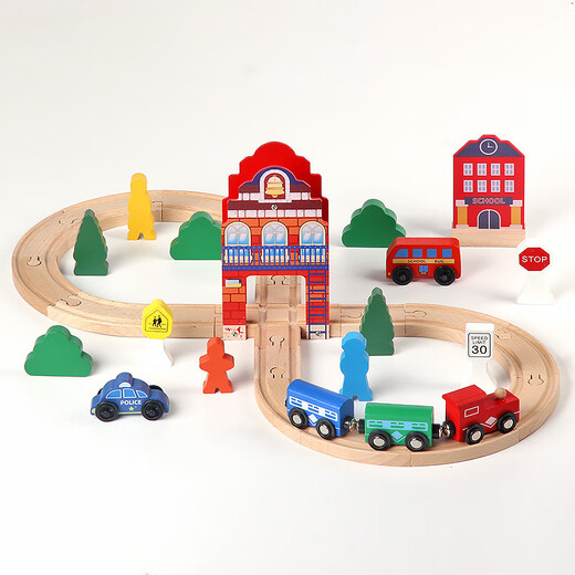Tour de tour à 8 caractères en bois Ensemble de train magnétique Rails Ensemble de jouets d'assemblage des enfants