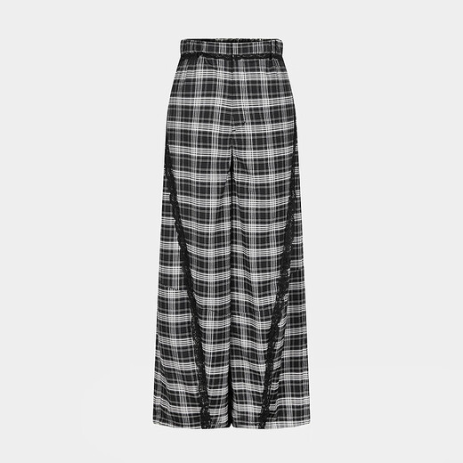 moussy 2025夏季新品休闲慵懒风蕾丝花边宽松休闲裤028ISA31-3551 025花纹黑色 S