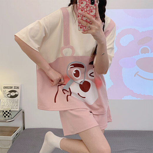 Xushansi summer pajamas for women thin students sweet shorts shorts for two-piece set for summer loose and can be worn casual home clothes 679 Green Dinosaur M Recommended 80-90Jin [Jin equals 0.5 kg]