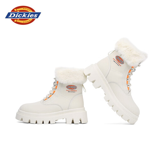 Dickies雪地靴女靴冬季新款马丁靴加绒保暖靴子女厚底增高棉鞋百搭短靴 米色 36