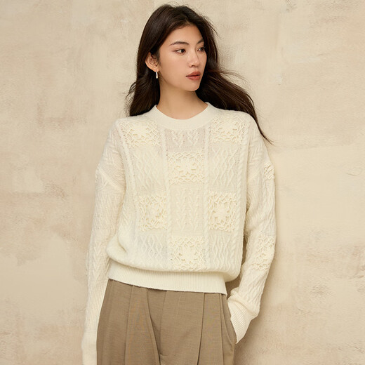 ROMON high-end knitted sweater for women handmade crochet pure cardigan 2025 spring new retro jacquard pullover thick sweater stycoon rice equal size