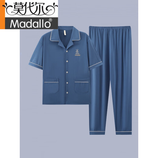 莫代尔2025年新款男士睡衣短袖纯棉套装夏季男款长裤青少年可外穿家居服 G3884蓝色-短袖长裤 3XL 【建议160-190斤】