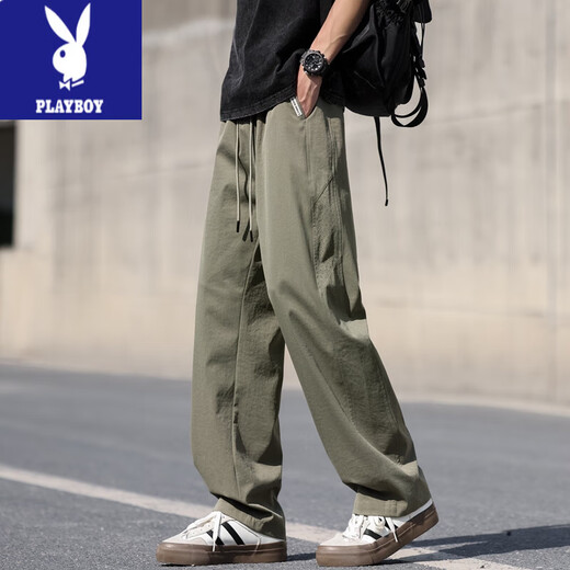 花花公子（PLAYBOY）夏季薄款裤子男孩青少年高中初中学生冰丝速干运动裤大童休闲长裤 HXS-6636灰色 XL 115至130斤