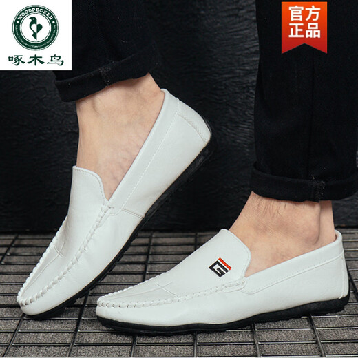 
Woodpecker 2025 spring and summer new beans shoes leather shoes Korean version driving shoes lazy shoes social trend casual men's shoes black 9880 39