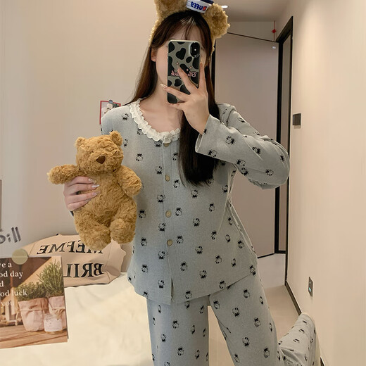 KNFN带胸垫睡衣女款秋冬德绒甜美波点2024新款保暖薄绒少女家居服套装 2677-9彩色圆点kt猫 M 码80-100斤