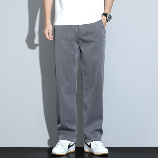 Vuug Ice Seide Casual Hosen Herren Sommerhimmel Seide dünne gerade lockere bequeme große Hose xl grau