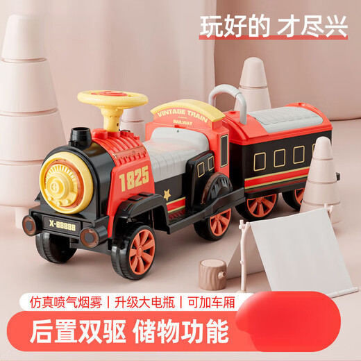 遥控儿童电动小火车轨道充电玩具可坐人童车玩具车男孩玩具 绿色双电双驱火车头+车厢+喷雾+双驱