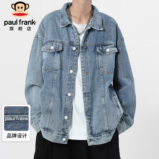 Paul Frank Jacket Men's Denim Clothes Autumn Loose Workwear Jacket Men's Trendy Retro Top Light Blue XL